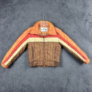 Vintage Pacific Trail Youth Winter Jacket Size 12 Brown Orange Retro 70s Puffer